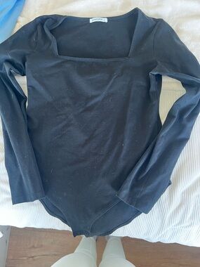 Mango Black Long-Sleeve Square Neck Bodysuit